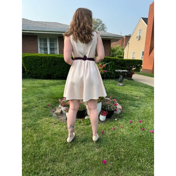 Lauren Conrad Size 6 Vintage Blush Pink Sleeveless A-Line Dress W/ Plum Belt - Picture 7 of 10
